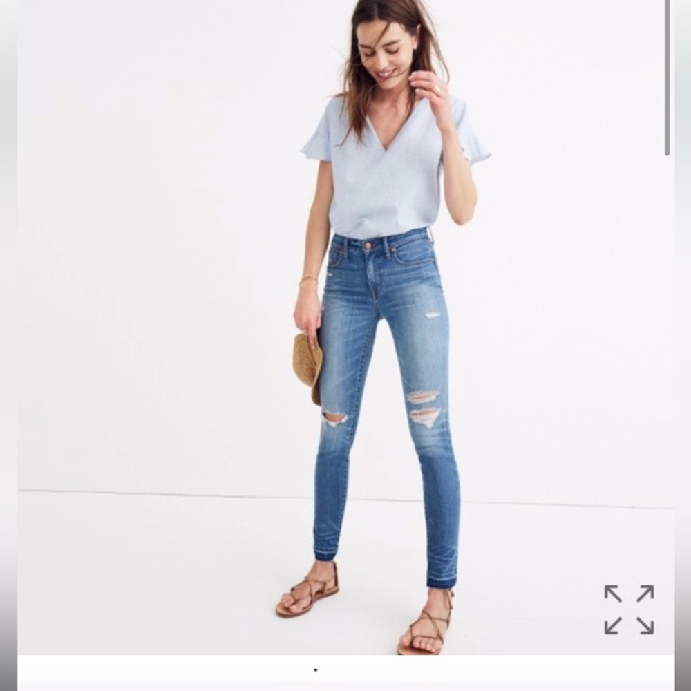 👖 Madewell 9” High Rise Winifred Wash Chewed Hem Destroyed Denim Jean Sz 28/30